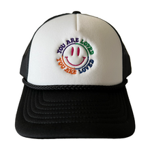 Load image into Gallery viewer, Smiley YAL Trucker Hat (Black/White)
